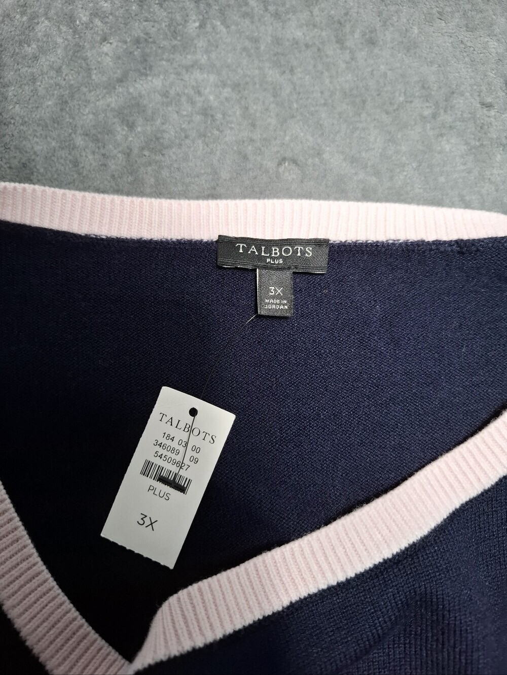 TALBOTS Womens Plus 3X Sweater Knit Navy Blue Striped Side Buttons Pink Trim - Picture 5 of 11